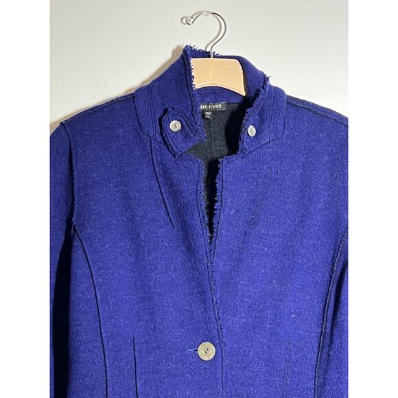 Eileen Fisher EUC Purple Merino Wool Jacket Blazer Button Front Raw Hem Size M - Picture 6 of 8